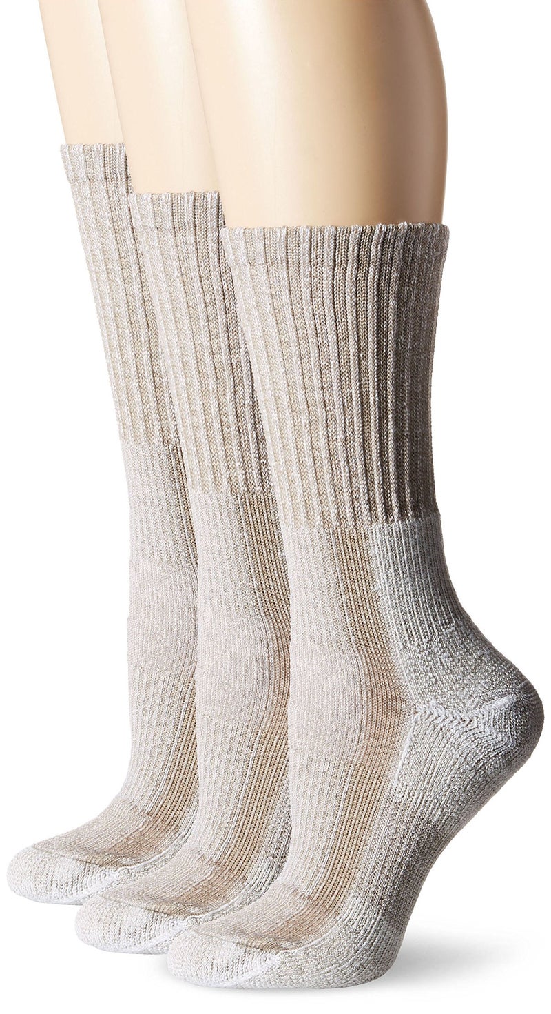 Thorlos Women's LTHW Light Hiking Thick Padded Crew Sock, Tan (3 Pack), Large